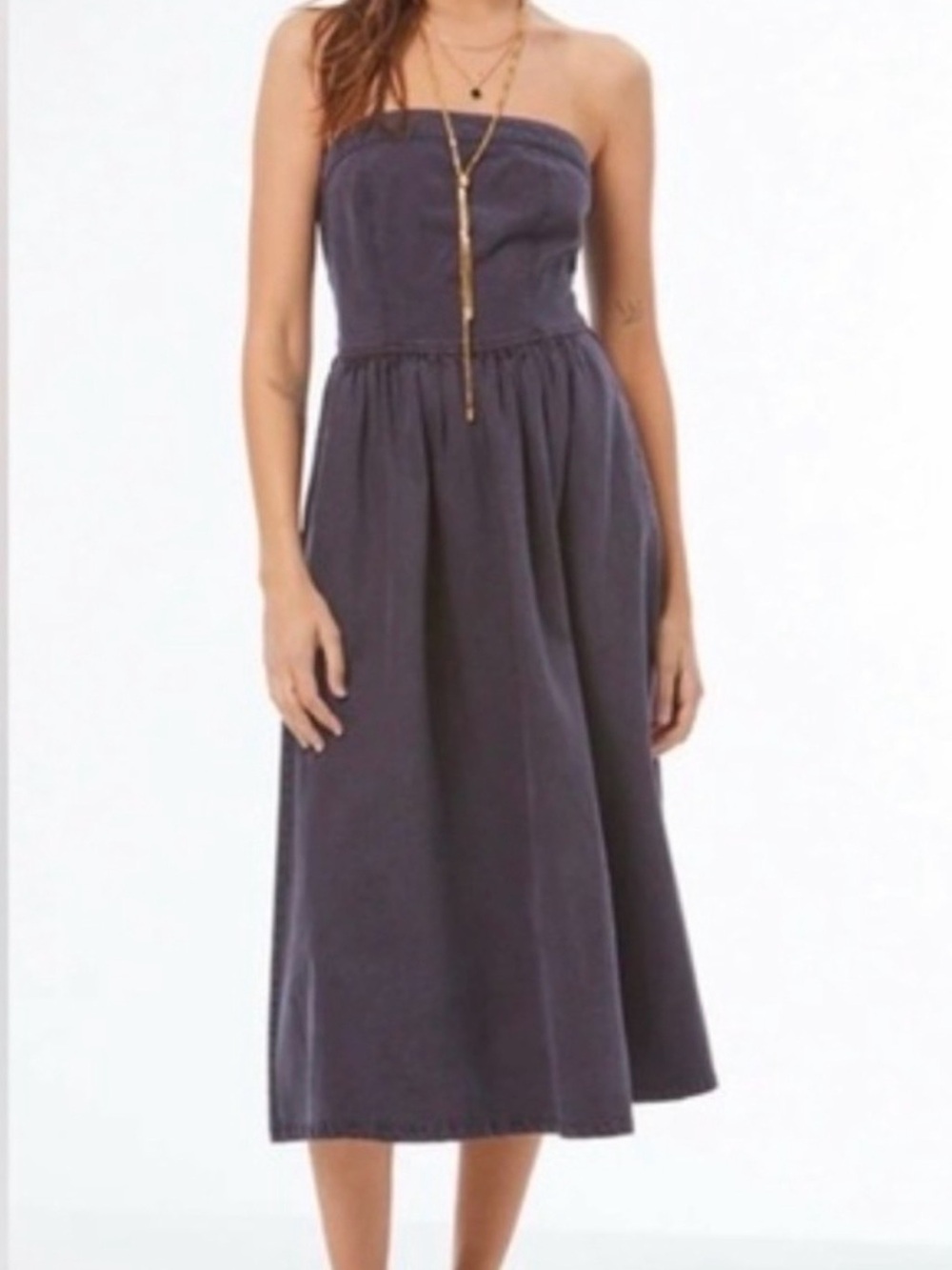 NWT Young Fabulous & Broke Navy Corset Midi Dress L Western Boho Dark Feminine